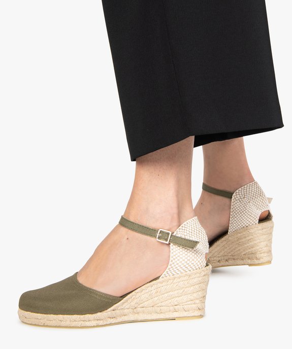 Sandales femme en toile et talon compensé en corde vue1 - GEMO(URBAIN) - GEMO