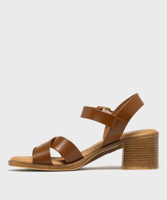 Sandales à talon et larges brides en cuir femme - Tanéo vue3 - TANEO - GEMO
