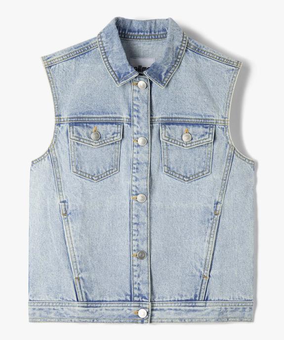 Veste en jean fille sans manches délavé vue2 - GEMO 4G FILLE - GEMO