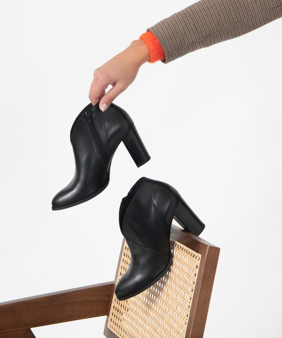 Low-boots femme à talon droit dessus cuir uni vue1 - GEMO(URBAIN) - GEMO