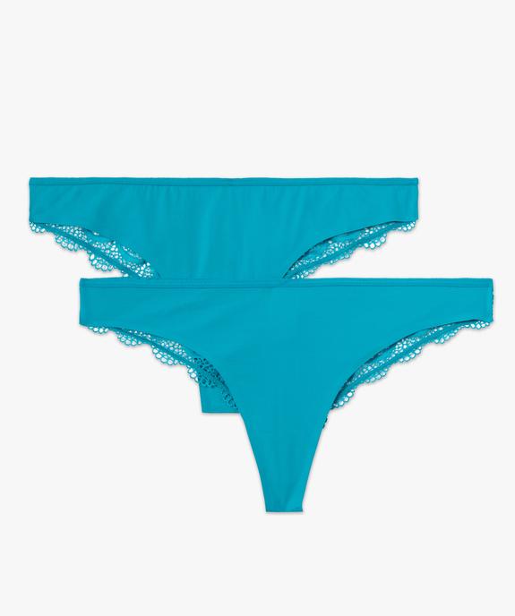 Tanga sans coutures en microfibre et dentelle femme (lot de 2) vue4 - GEMO 4G FEMME - GEMO