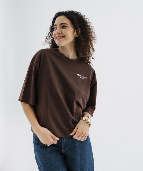 Tee-shirt manches courtes coupe large en jersey de coton imprimé femme vue1 - GEMO 4G FEMME - GEMO