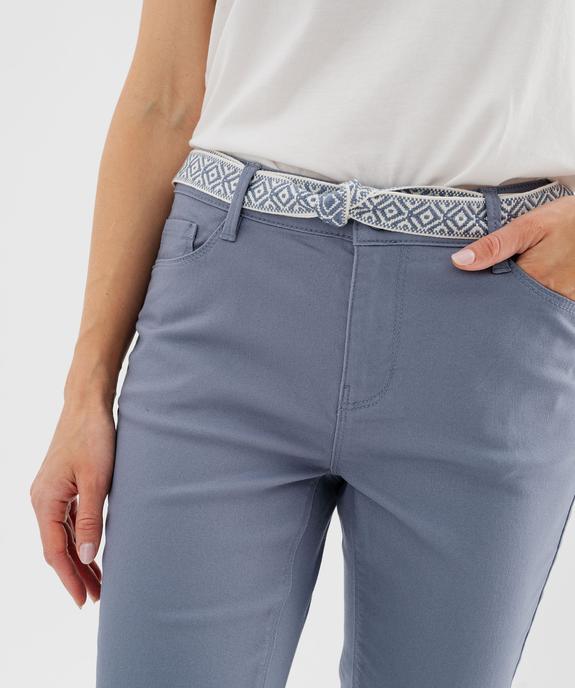 Pantacourt slim taille haute en coton stretch avec ceinture à nouer femme vue2 - GEMO 4G FEMME - GEMO
