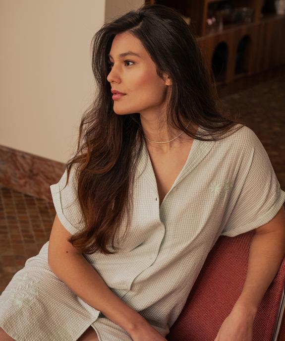 Chemise de nuit en seersucker à petits carreaux femme vue2 - GEMO(HOMWR FEM) - GEMO