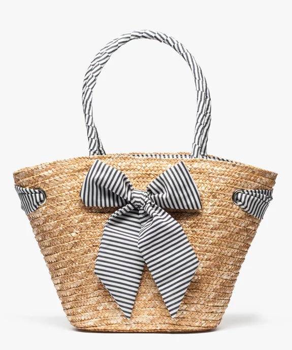 Panier femme en osier avec noeud en toile rayée vue1 - GEMO (ACCESS) - GEMO