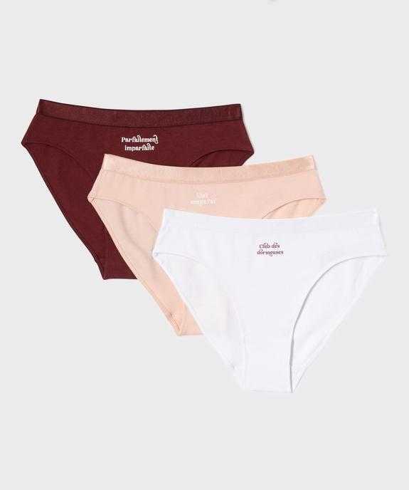 Culottes en coton biologique avec inscriptions fille (lot de 3) vue1 - GEMO 4G FILLE - GEMO