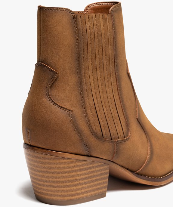 Boots femme santiags en suédine à talon cubain et à col élastique vue7 - FOLLOW ME - GEMO