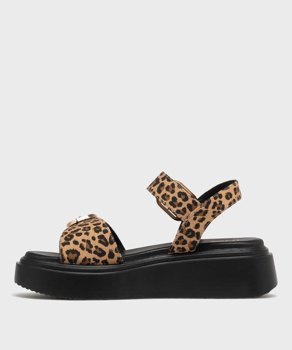 Sandales compensées à boucle et motif léopard femme vue4 - 5 MILES - GEMO