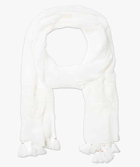 Foulard uni avec dentelle et pompons vue1 - GEMO (ACCESS) - GEMO