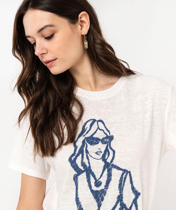 Tee-shirt à manches courtes avec motif esquisse femme vue2 - GEMO(FEMME PAP) - GEMO