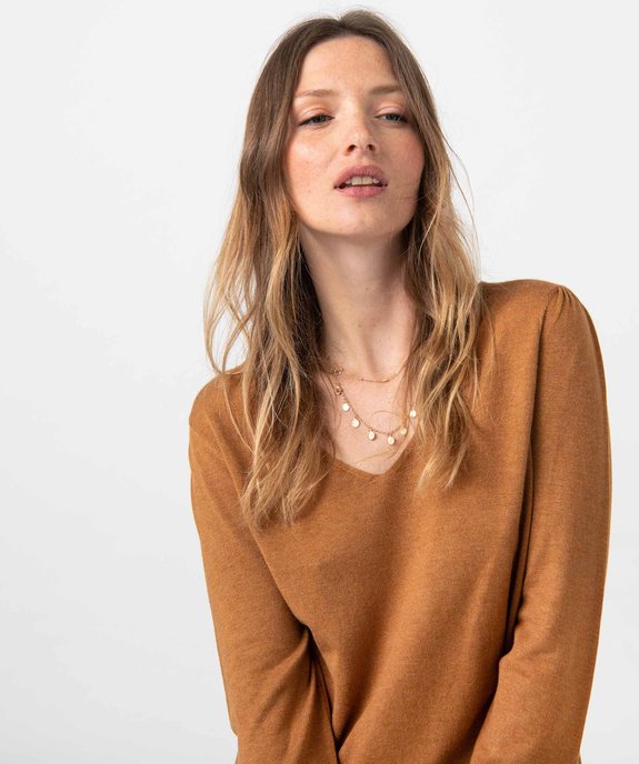 Pull femme en maille fine à col V vue5 - GEMO 4G FEMME - GEMO