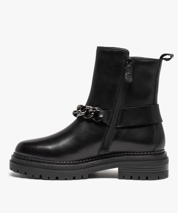 Boots femme crantées à chaîne dessus cuir uni - Tanéo vue4 - TANEO - GEMO