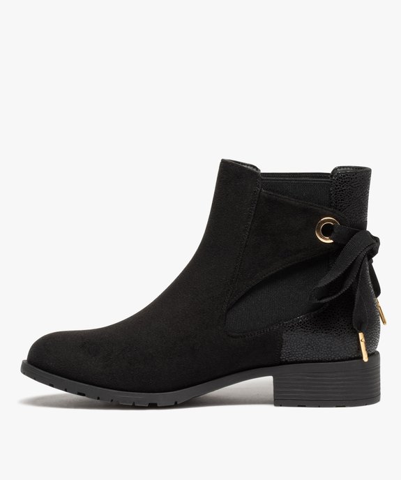 Boots femme à talon plat dessus en suédine et nœud décoratif vue4 - GEMO (CASUAL) - GEMO