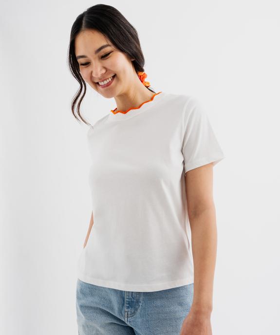 Tee-shirt manches courtes à col fantaisie en jersey de coton femme vue1 - GEMO(FEMME PAP) - GEMO