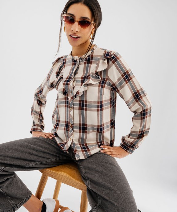 Chemise manches longues à carreaux et volants femme vue1 - GEMO(FEMME PAP) - GEMO