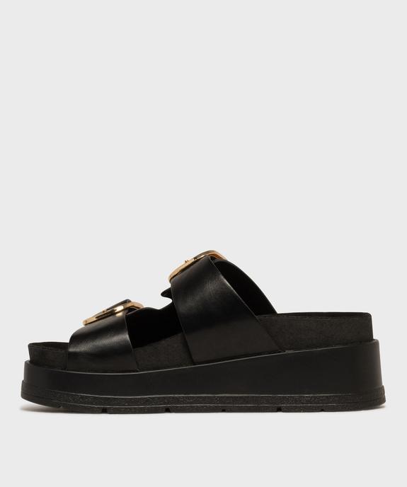 Mules compensées à larges brides et grosses boucles dorées femme - 5 Miles vue3 - 5 MILES - GEMO