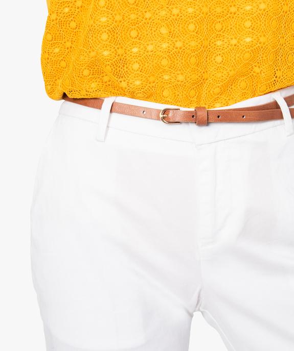 Pantalon femme en toile unie avec fine ceinture vue2 - GEMO(FEMME PAP) - GEMO