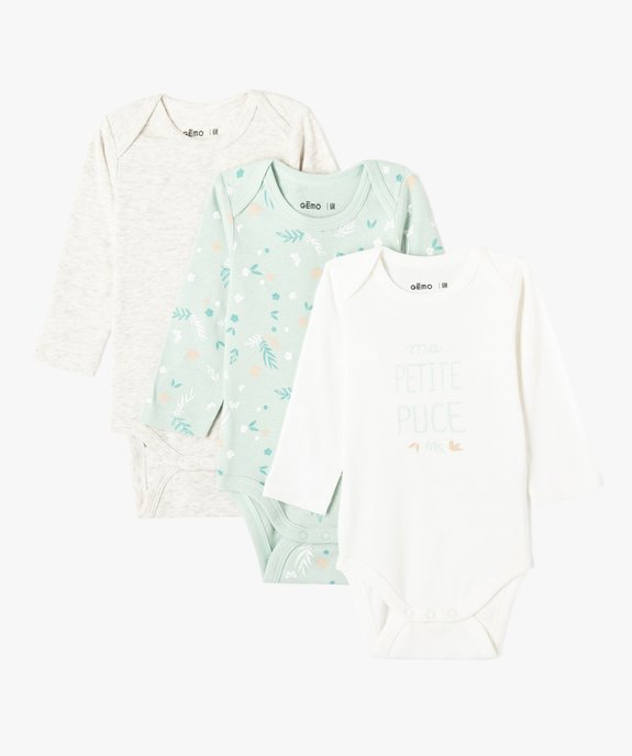 Bodies bébé à manches longues et col américain thème fleurs (lot de 3) vue1 - GEMO 4G BEBE - GEMO