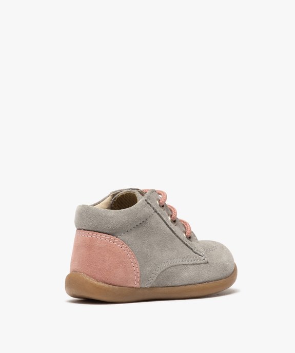 Bottillons premiers pas bébé fille en cuir velours bicolore vue4 - GEMO(BEBE DEBT) - GEMO