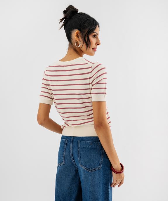 Pull manches courtes à rayures femme vue3 - GEMO 4G FEMME - GEMO