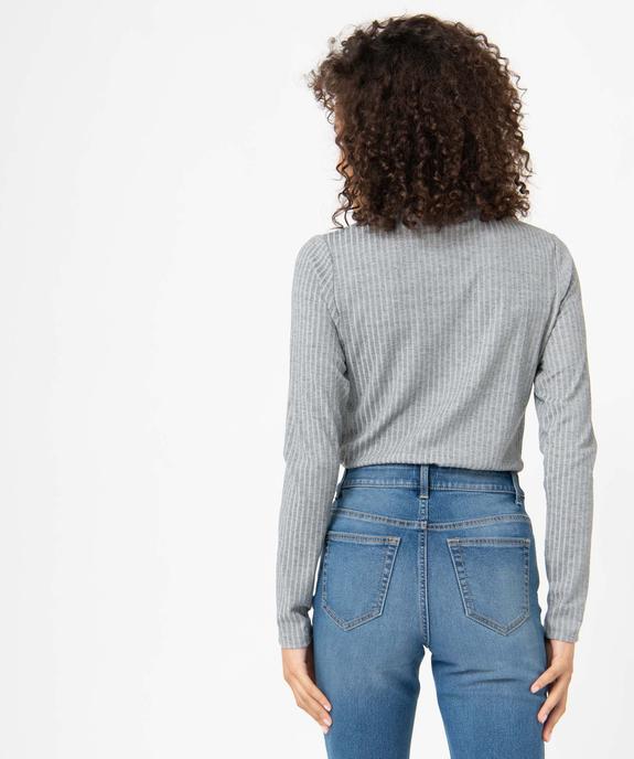 Tee-shirt femme en maille côtelée manches longues et col montant vue3 - GEMO 4G FEMME - GEMO
