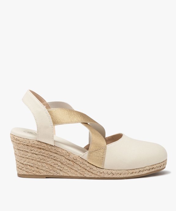 Sandales femme unies avec semelle corde compensée dessus à brides élastiques vue1 - GEMO(URBAIN) - GEMO