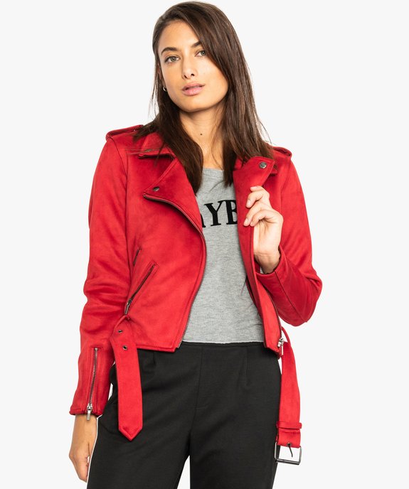 Blouson style perfecto aspect suédine vue1 - FOLLOW ME - GEMO