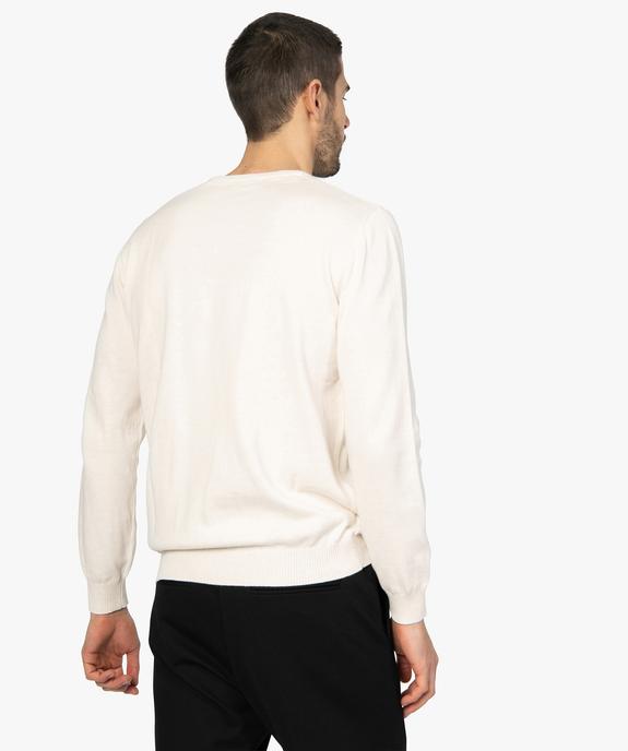 Pull homme en coton avec col V vue3 - GEMO (HOMME) - GEMO