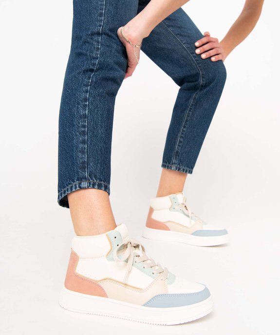 Baskets femme mid-cut à empiècements pastel vue1 - GEMO (SPORTSWR) - GEMO