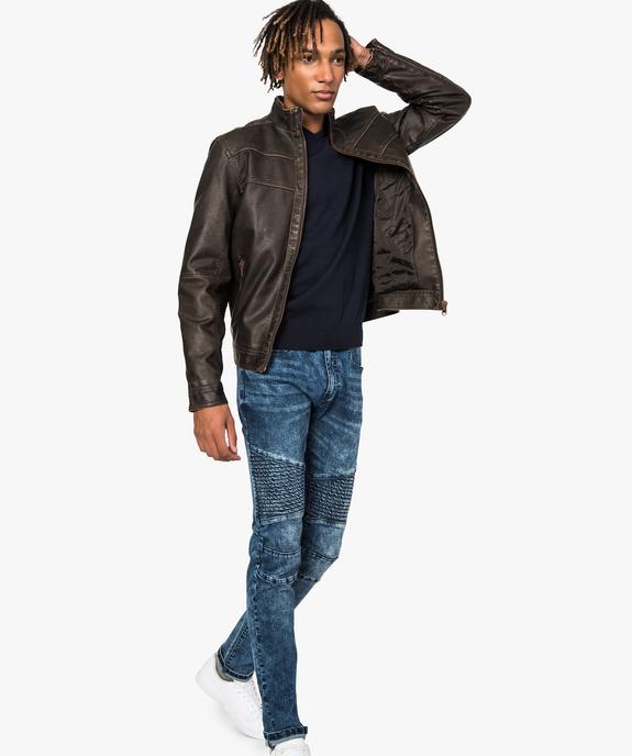Blouson homme zippé style motard imitation cuir vue5 - GEMO (HOMME) - GEMO