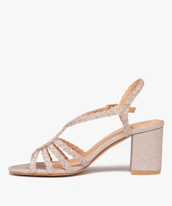 Sandales femme à talon à fines brides pailletées tressées vue4 - GEMO(URBAIN) - GEMO