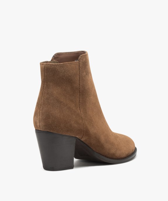 Boots femme unies en cuir suédé à talon carré vue4 - GEMO(URBAIN) - GEMO