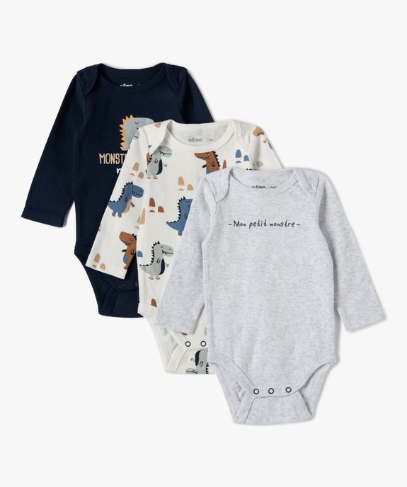Body bébé garçon manches longues motifs monstres (lot de 3) vue1 - GEMO(BB COUCHE) - GEMO