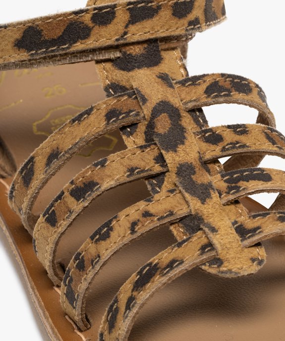 Sandales en cuir imprimé léopard avec bride scratch fille  vue6 - TANEO - GEMO