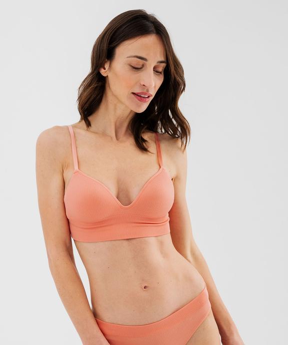 Brassière push-up en maille côtelée à fines bretelles vue1 - GEMO 4G FEMME - GEMO