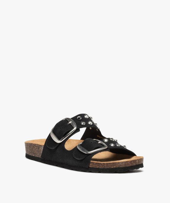 Mules femme à brides en cuir et clous métalliques vue2 - GEMO (CASUAL) - GEMO