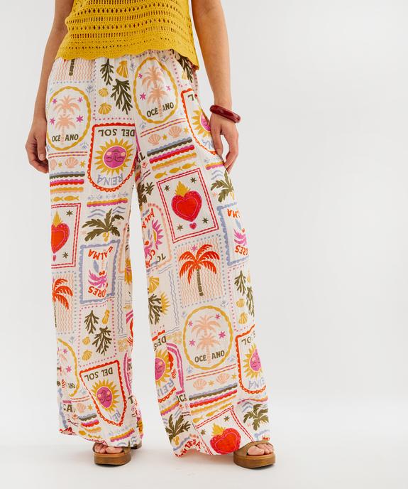 Pantalon en gaze de coton imprimée femme vue1 - GEMO(FEMME PAP) - GEMO