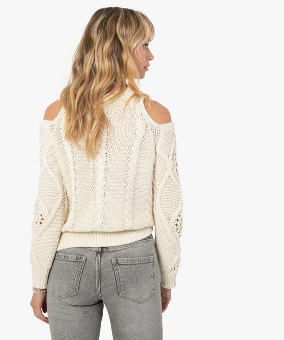 Pull femme en maille torsadée avec épaules dénudées vue3 - GEMO(FEMME PAP) - GEMO