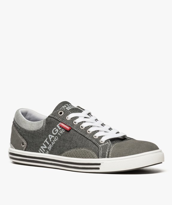 Baskets homme en toile avec surpiqûres contrastantes vue2 - GEMO (CASUAL) - GEMO