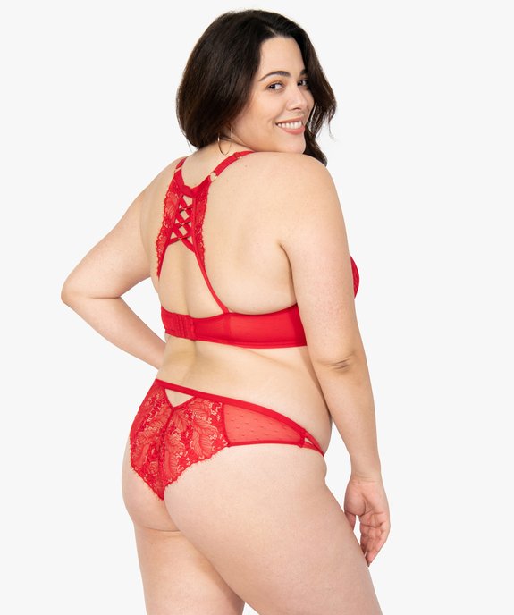 Tanga femme en dentelle, brides satin et motifs plumetis vue2 - GEMO(HOMWR FEM) - GEMO