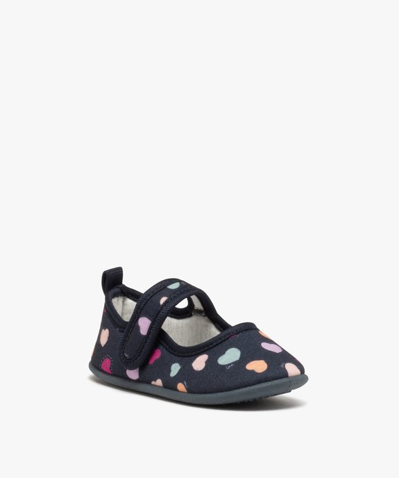 Chaussons fille ballerines en textile imprimé petits coeurs vue2 - GEMO 4G FILLE - GEMO