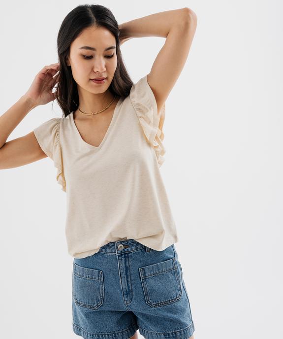 Tee-shirt manches courtes volantés à paillettes femme vue1 - GEMO(FEMME PAP) - GEMO
