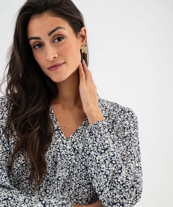 Tee-shirt à manches longues et col V en maille texturée femme vue2 - GEMO 4G FEMME - GEMO