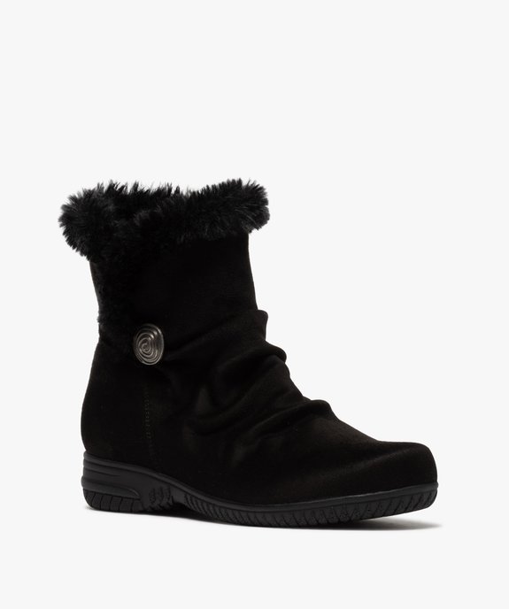 Boots fourrées femme zippées en suédine unie  vue2 - GEMO (CONFORT) - GEMO