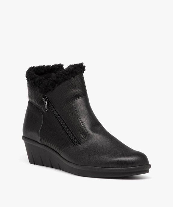 Boots fourrés femme unies à talon compensé et à double zip vue2 - GEMO (CONFORT) - GEMO