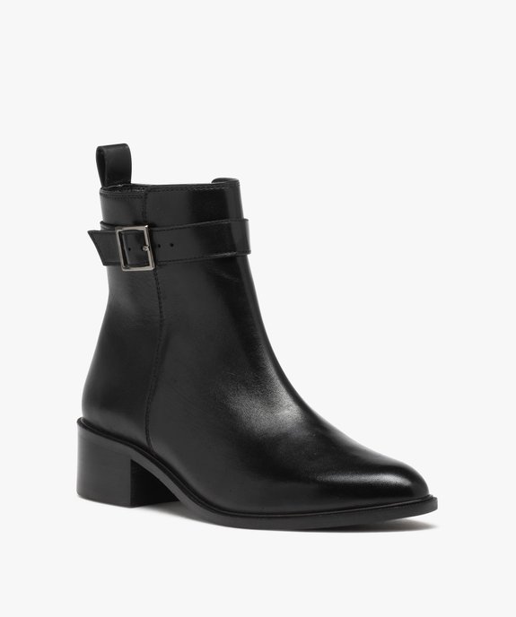 Boots femme en cuir uni à bout amande et à zip - Taneo vue2 - TANEO - GEMO