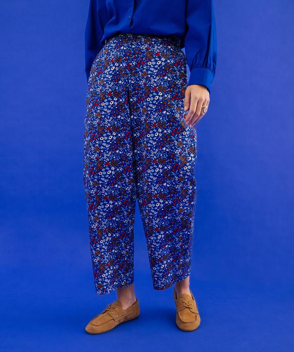 Pantalon coupe barrel en coton fleuri à taille élastiquée femme vue2 - GEMO(FEMME PAP) - GEMO