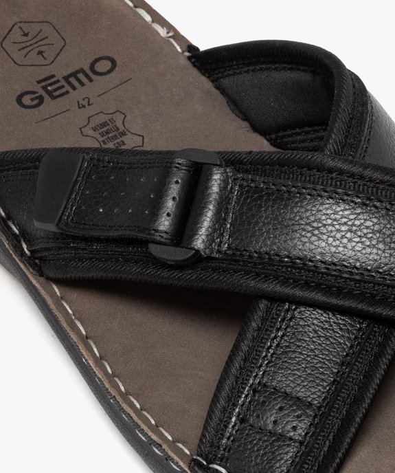 Mules homme dessus en cuir uni à brides croisées avec scratch vue6 - GEMO (CASUAL) - GEMO