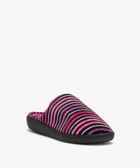Chaussons femme mules rayées en velours - Isotoner vue2 - ISOTONER - GEMO