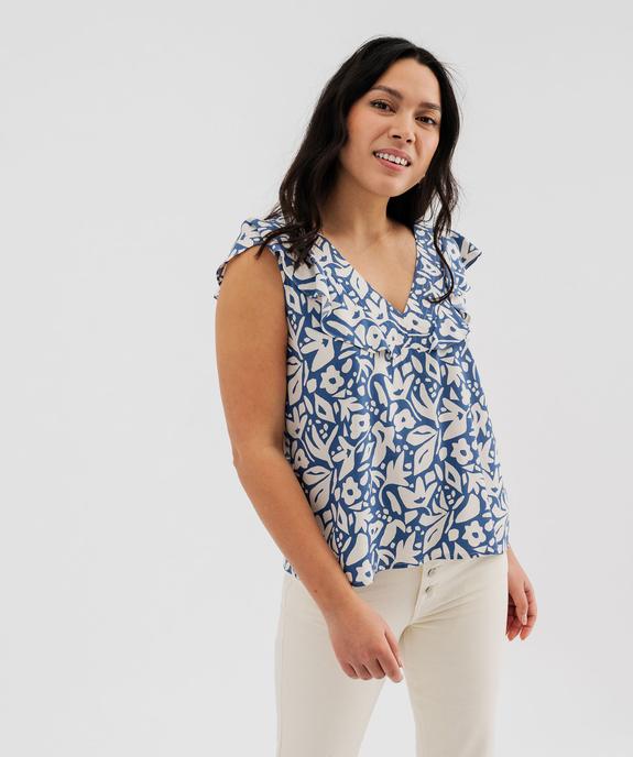 Blouse sans manches à volants en viscose imprimée femme vue1 - GEMO 4G FEMME - GEMO